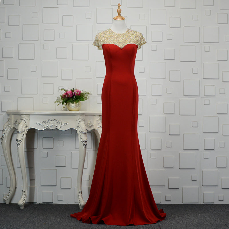 Ladies New Elegant Sequined Tight-Fitting Red Mermaid Evening Dress - Image 4