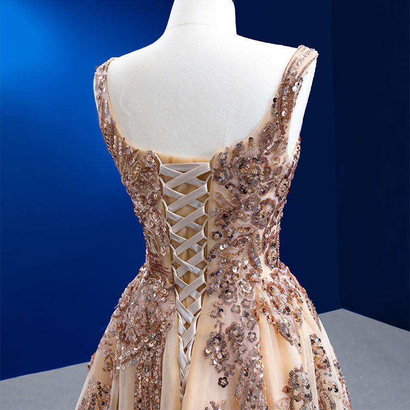 Ladies Lace Sequin Ball Gown Elegant Off Shoulder Evening Dress - Image 4