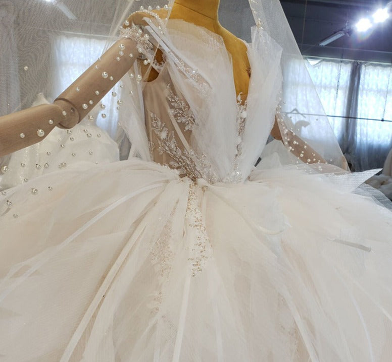 Ladies Formal Real Picture Luxury Lace Wedding Dress Bridal Gown - Image 6