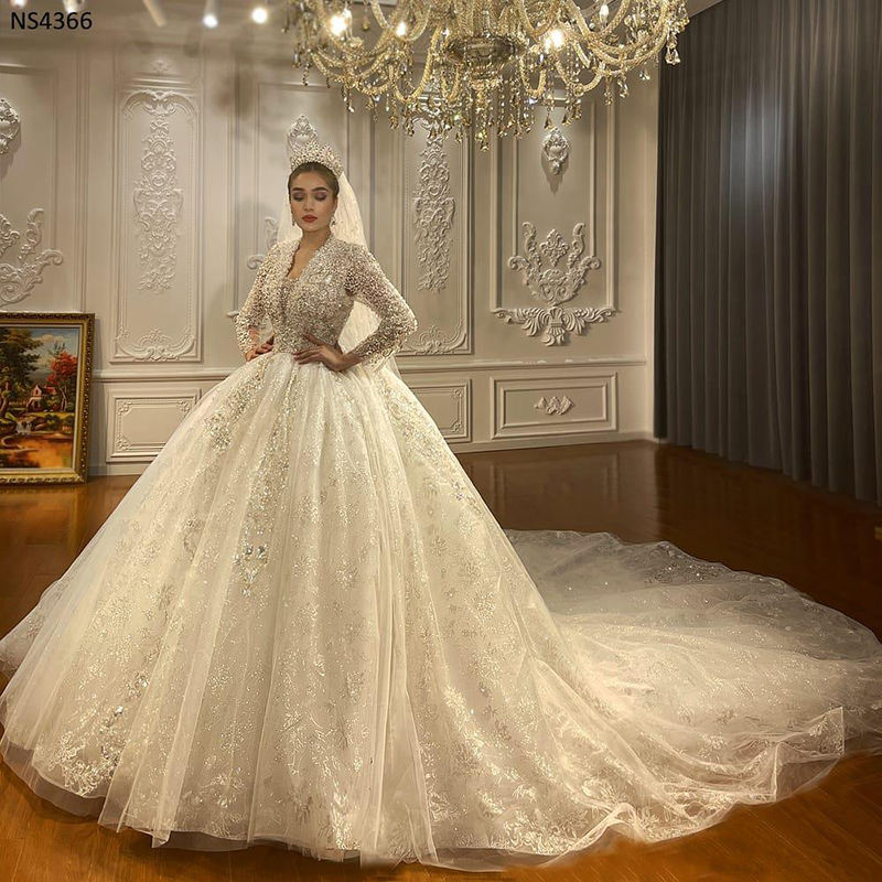 Long Sleeve 3D Flowers Applique Plus Size Ball Gown Vestidos De Novia Wedding Dress - Image 7