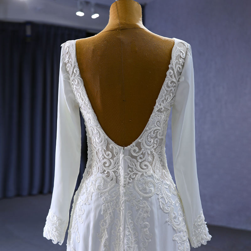 Modern White Backless Satin Appliques With Chapel Train Wedding Dresses - Image 4