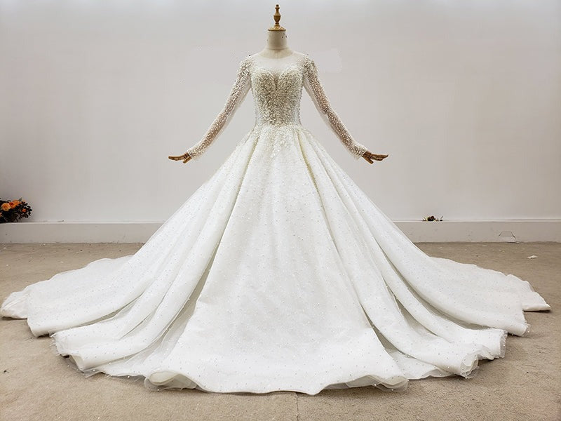 Heavy Beading Elegant Long Sleeve Bridal Gowns Wedding Dress - Image 4