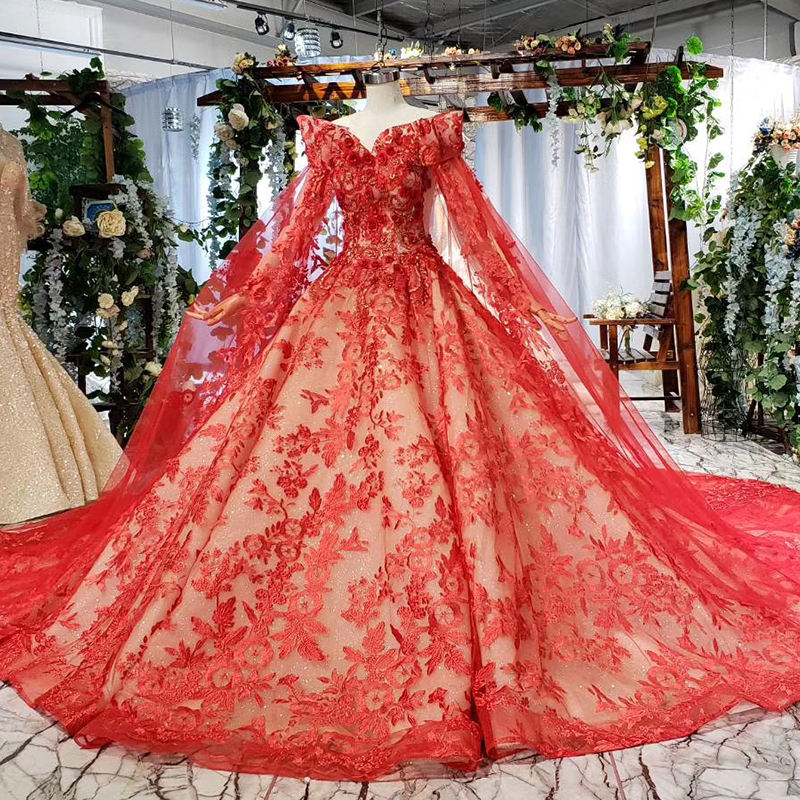 Gorgeous Red Long Evening Dresses V Neck Dress Lace Applique Luxurious Prom Dresses