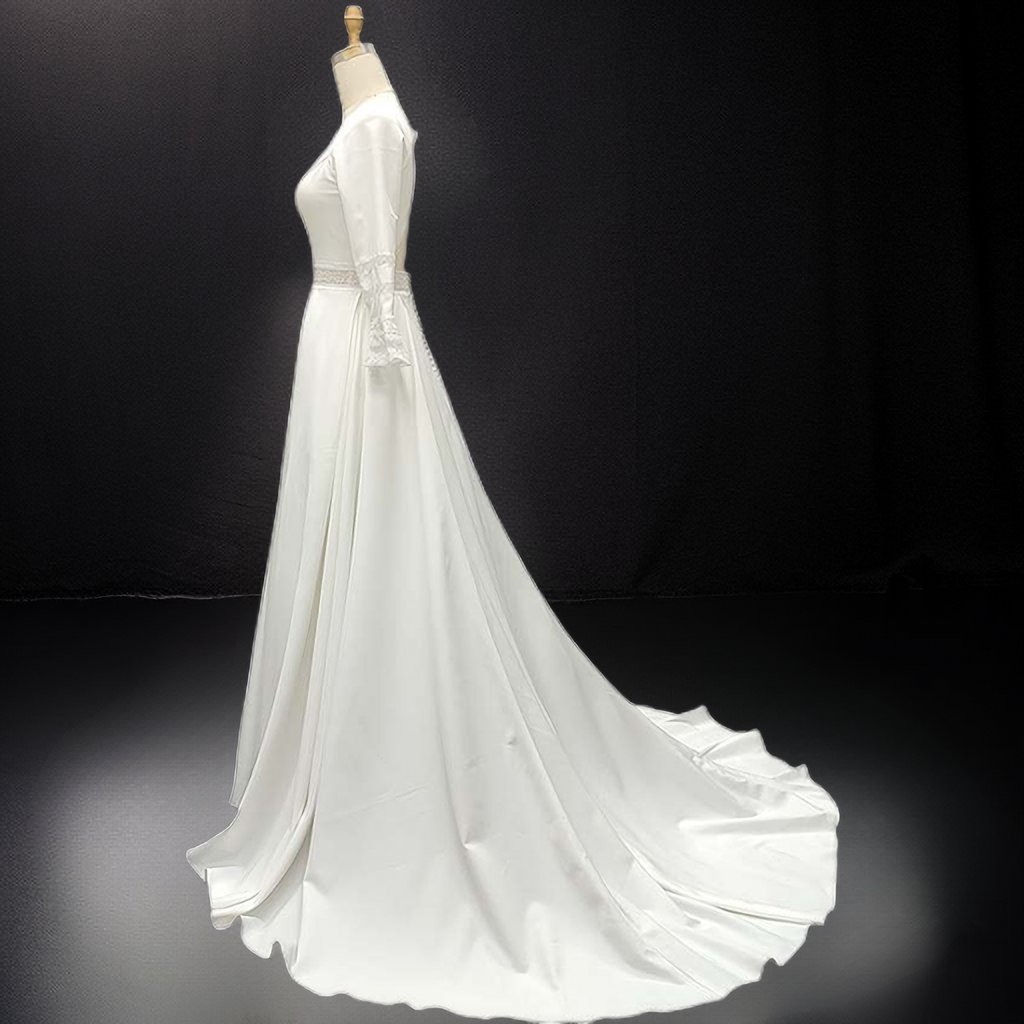 A Line Wedding Dress Party Prom Bridal Long Sleeve Bridesmaid Maxi Wedding Dresses - Image 6