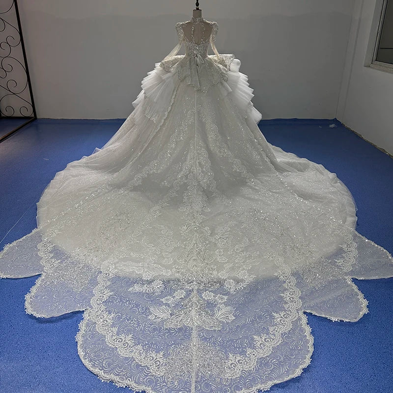 Luxury Wedding Dresses Long Sleeve Bling Crystal Beading Cathedral Train Elegant Princess Bride Dresses - Image 6