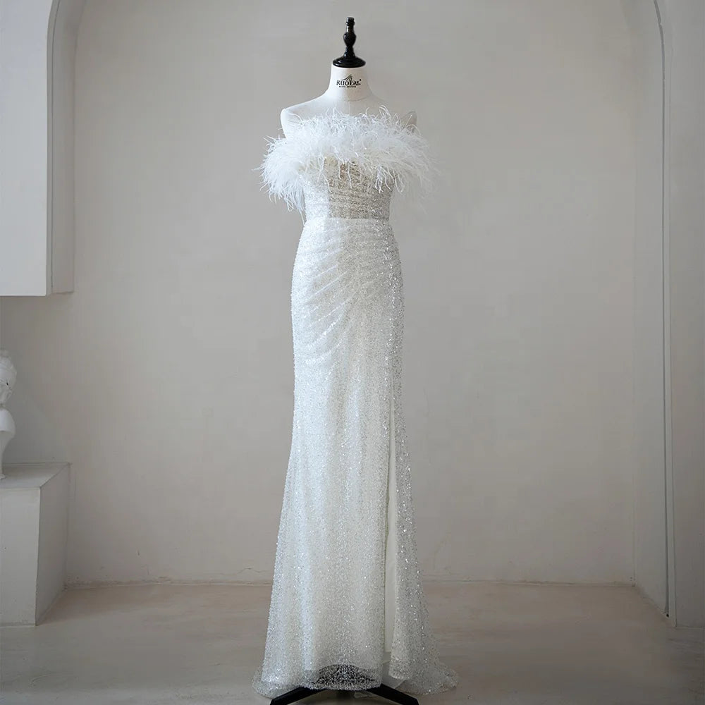 Feather Sequins Mermaid Wedding Party Dresses