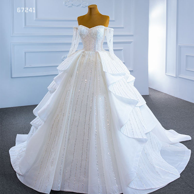 Luxury Sweetheart Bling Long Tail Bridal Gown Wedding Dress