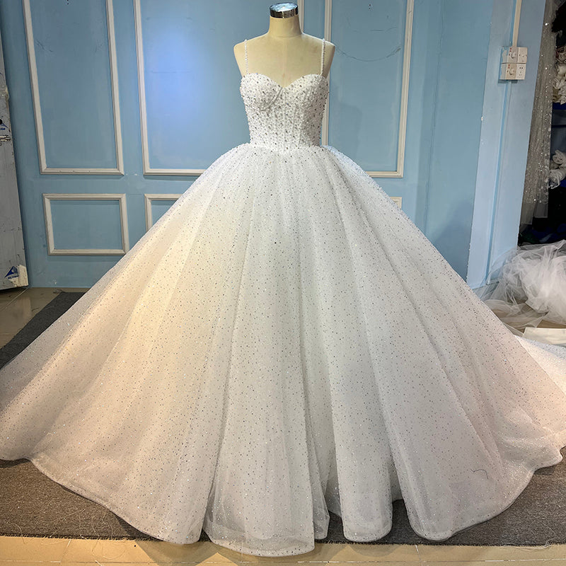 Wedding Luxe Strap Pearl Shiny Lace Sweetheart Gown