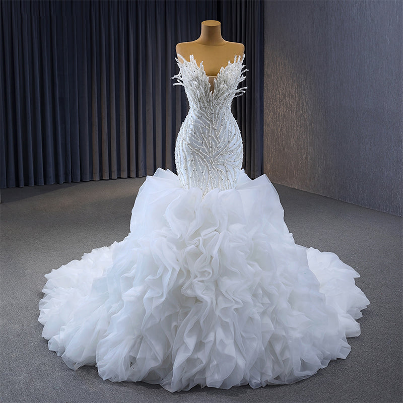 Tubeless Fishtail Bubble Skirt Luxury Long Tail wedding dress