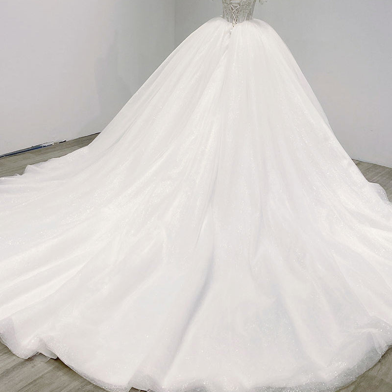 2022 New Ladies Wedding Dress High-End Super Fairy Puff Sleeves Large Trailing Luxurious Women'S Dress - Image 5