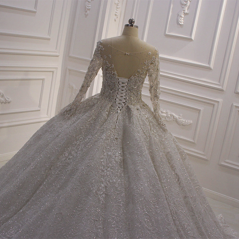 Wedding Dresses Elegant Long Sleeves Modern Embroidered Sand Sequins Draped Plus Size Women Dresses - Image 5