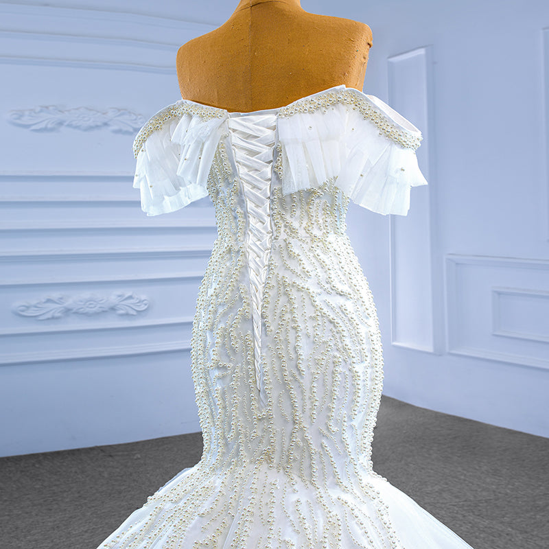 2022 New Ladies Wedding Dresses Luxury Beaded Tube Top Feather Mermaid Wedding Dresses Bridal Dresses - Image 8