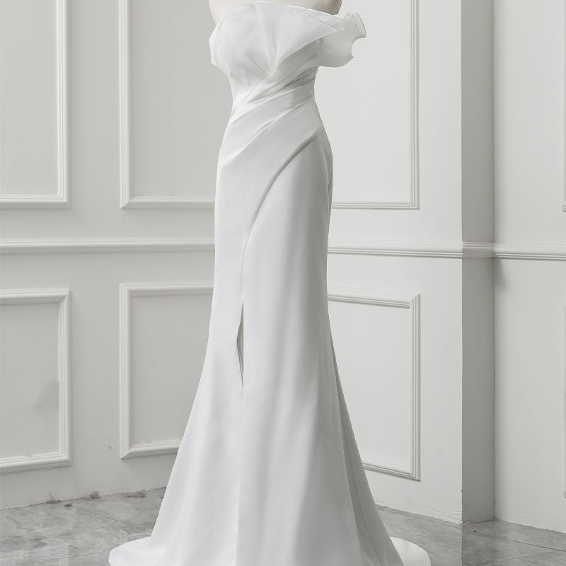 Mermaid Satin Sweep Train Sleeveless Wedding Dress - Image 2
