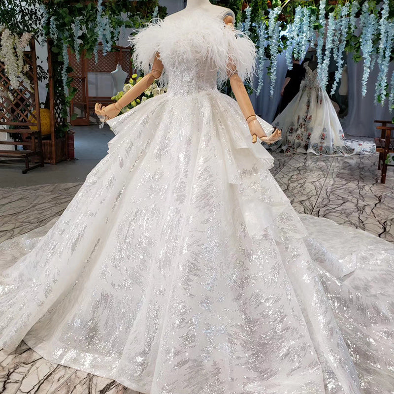 feather gowns wedding dress lace up back bride dresses