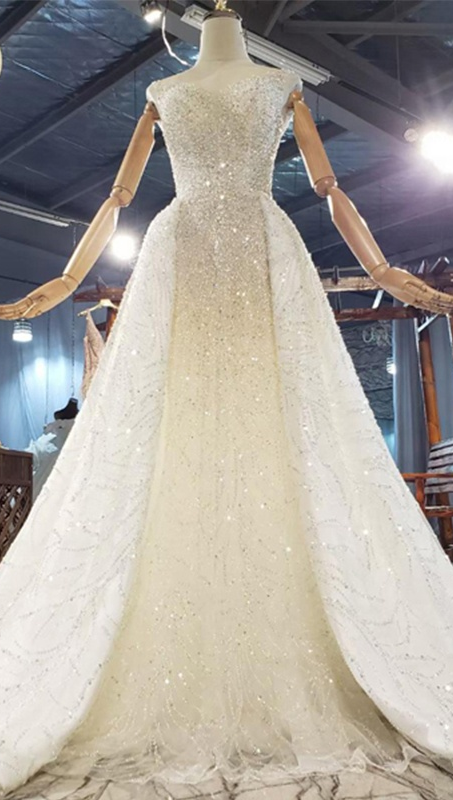Mermaid Full Beading Sequin Dress With Detachable Train Wedding Dress - Image 2