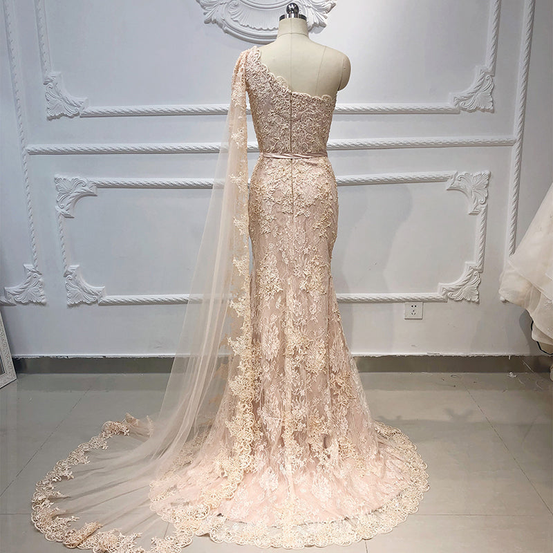 Latest Design Solid Color One Shoulder Shiny Sequin Party Dresses High Slit Full Length Women Evening Dresses - Image 3