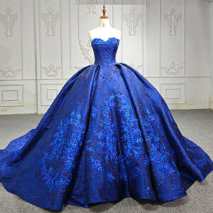 Sapphire Blue Luxury Empire Satin Lace Dresses Prom