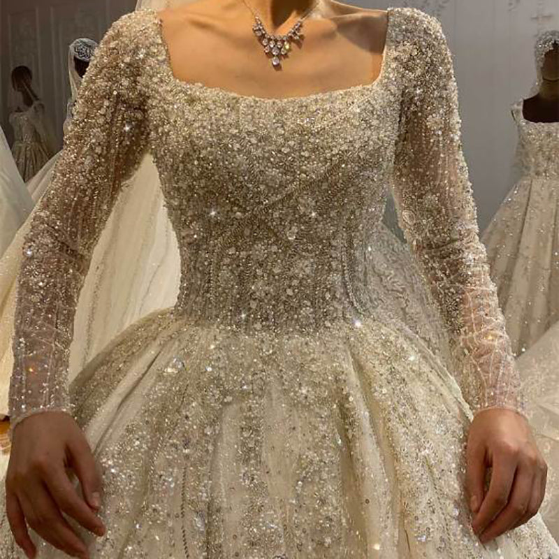 2022 New Fashion Shiny Long Sleeve Prom Dress Wedding Dress Backless Sequin Wedding Dress - Image 7
