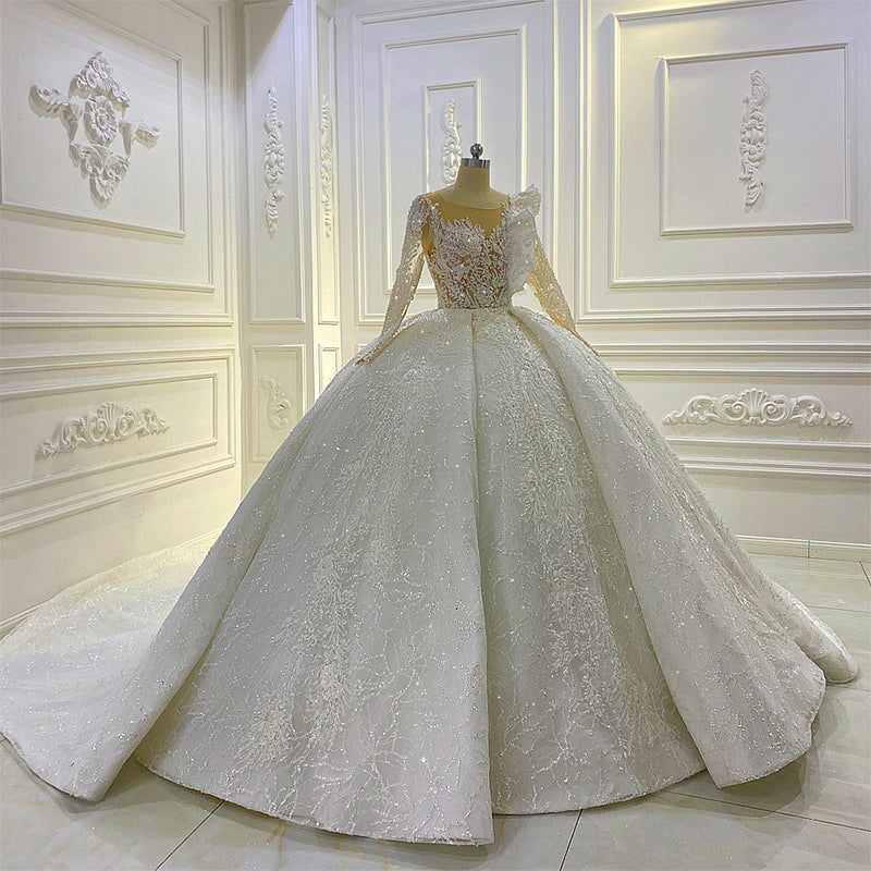 Fashion Shiny Long Sleeve Prom Dress Wedding Dress Backless Sequin Wedding Dress