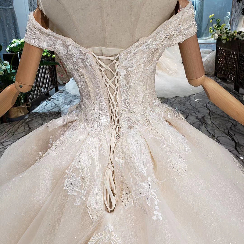v neck off shoulder glitter fabric wedding dresses - Image 6