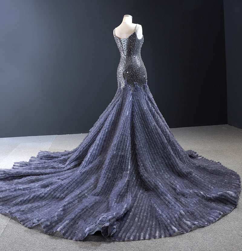 real luxury heavy beaded feather elegant evening dress girls party dresses - Image 5