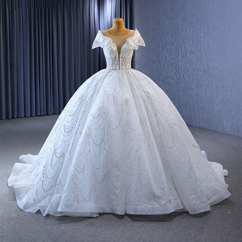 Gorgeous Illusion Pearls Lace Up Ball Gown Lace Up Wedding Dresses