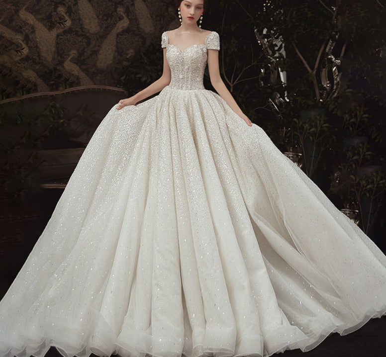 Princess Lace Beading Sequin Sleeveless Wedding Dress For Women Bridal - Image 2