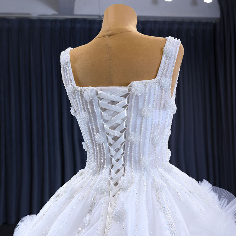 Modern Square Collar Lace Sleeveless Party Wedding Dress For Women - Image 7