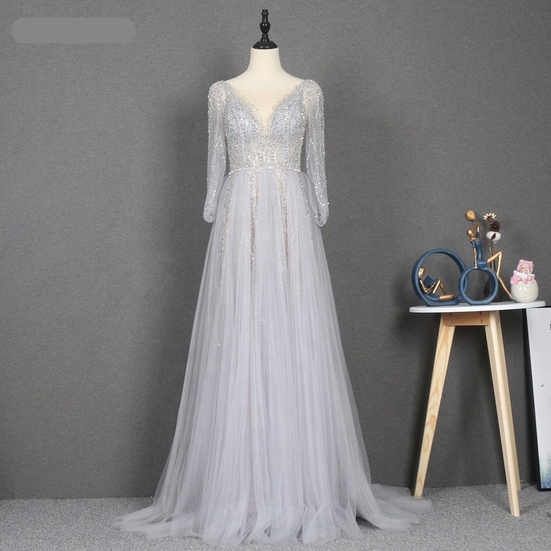 Long Dress Elegant Deep V Beading Sequin Formal Evening Dress