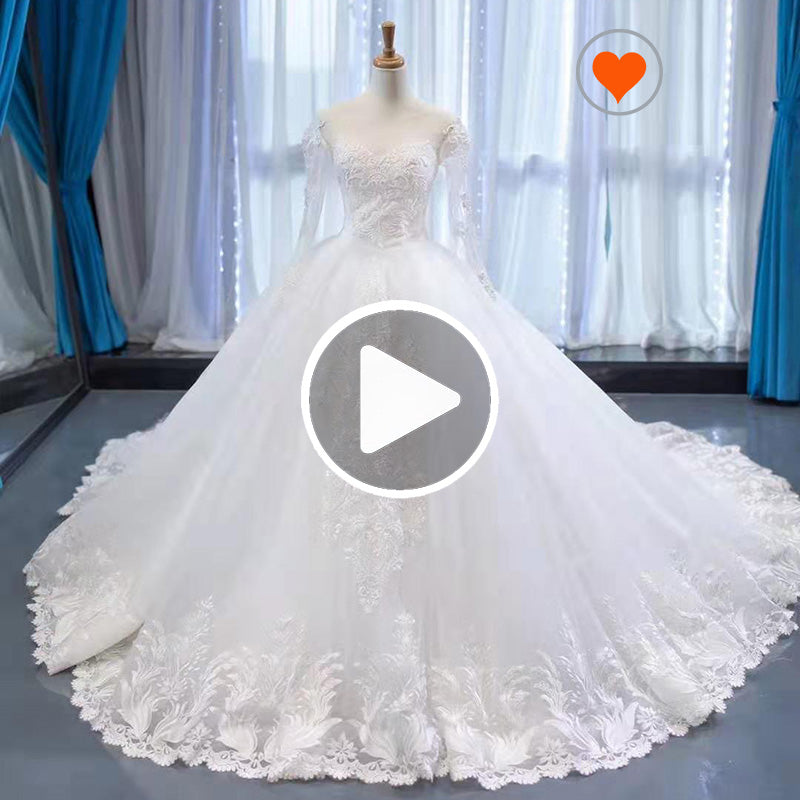 long sleeve lace wedding gown with train sweetheart applique lace wedding dress