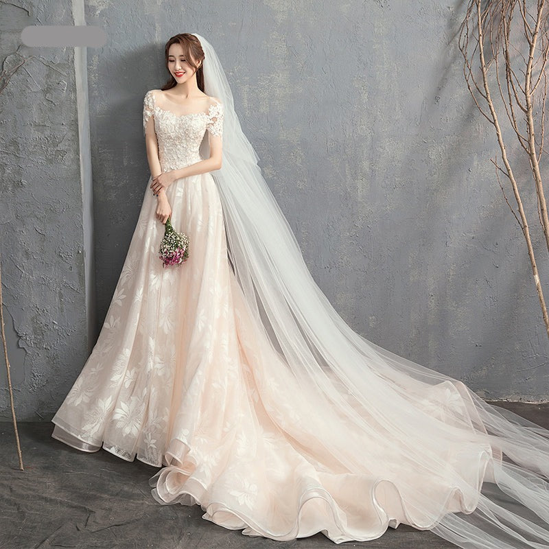 A Line Crystal Bead Lace Applique Wedding Dress For Women - Image 2