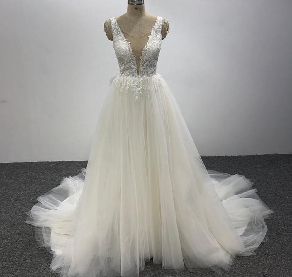 Ladies Formal Lace Deep V Beach Fashion Summer Wedding Bridal Dress - Image 7