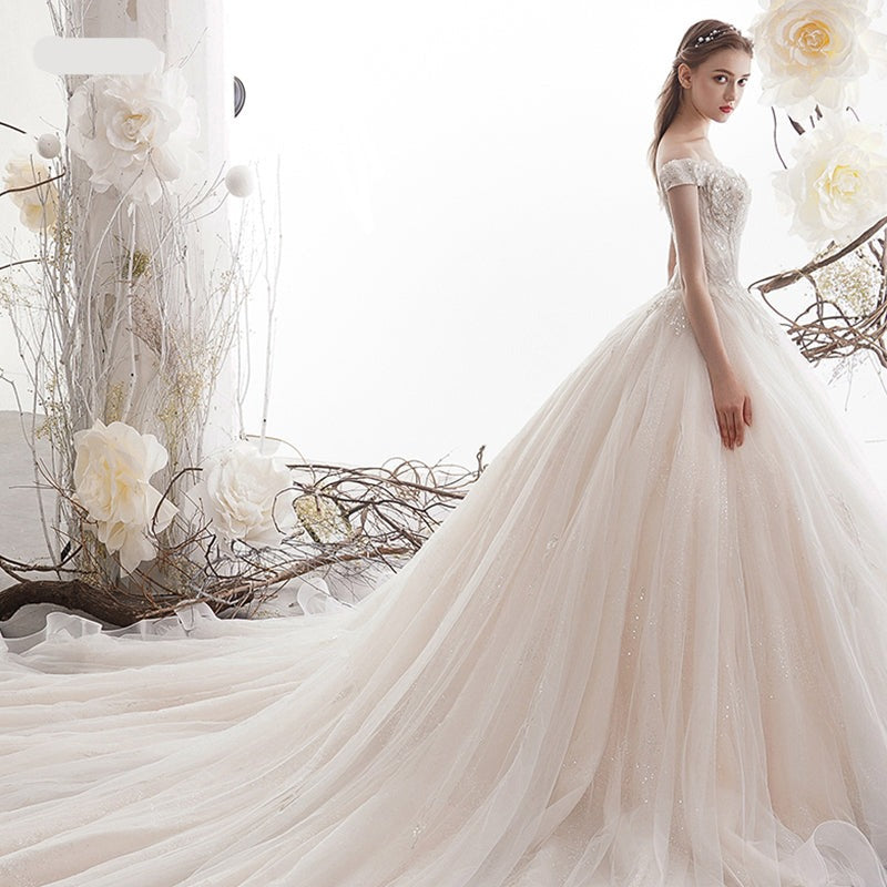 Off Shoulder Beading Sequin Luxury Wedding Dress Bridal Gown
