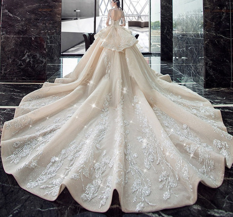 Deep V Neck Women Fashion Bridal Gowns Wedding Dresses With Sleeves - Image 5