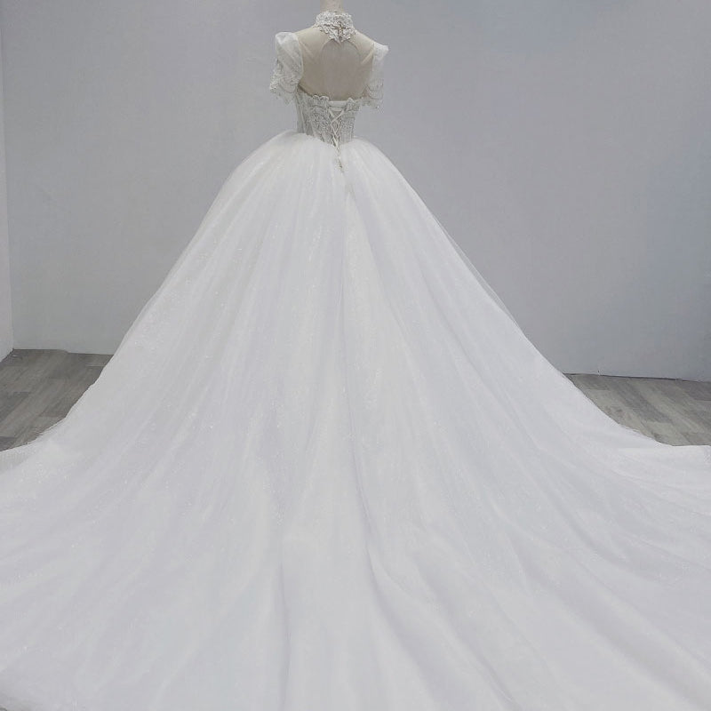 2022 New Ladies Wedding Dress High-End Super Fairy Puff Sleeves Large Trailing Luxurious Women'S Dress - Image 4
