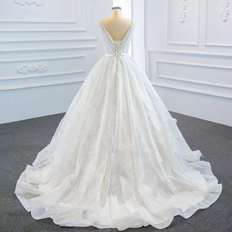 Deep V Neck Sleeveless Lace Princess Wedding Dress Bridal Gown - Image 6