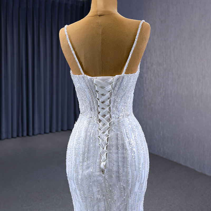 Elegant Sequins Beaded Spaghetti Straps Mermaid Wedding Dress - Image 5