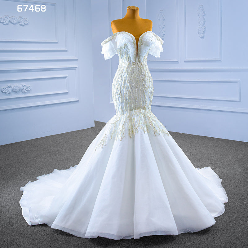 2022 New Ladies Wedding Dresses Luxury Beaded Tube Top Feather Mermaid Wedding Dresses Bridal Dresses - Image 4