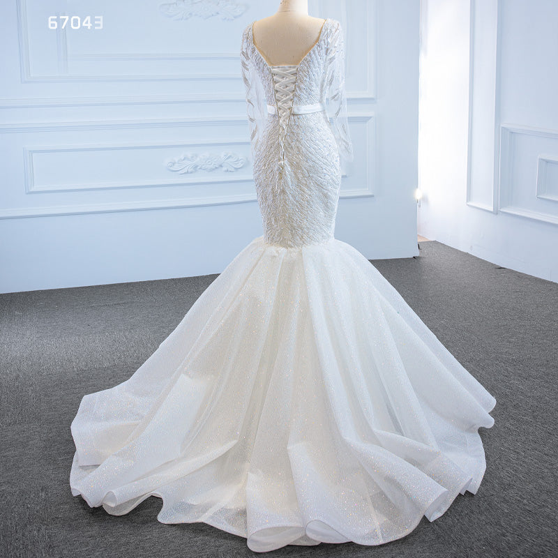 Long Sleeve Lace Mermaid Lace Elegant Bride Wedding Dress - Image 4