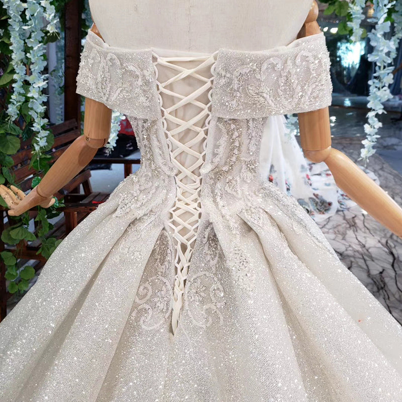 off shoulder real elegant long wedding dress - Image 8