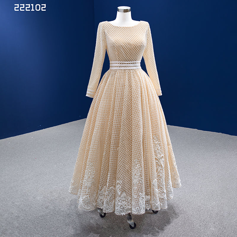 Simple Embroidery Long Sleeve Party Evening Gown - Image 4