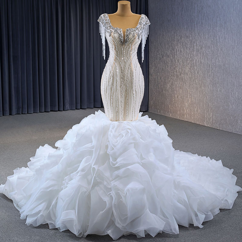 Tassel Sequins Beaded Mermaid Wedding Dresses With Detachable Train