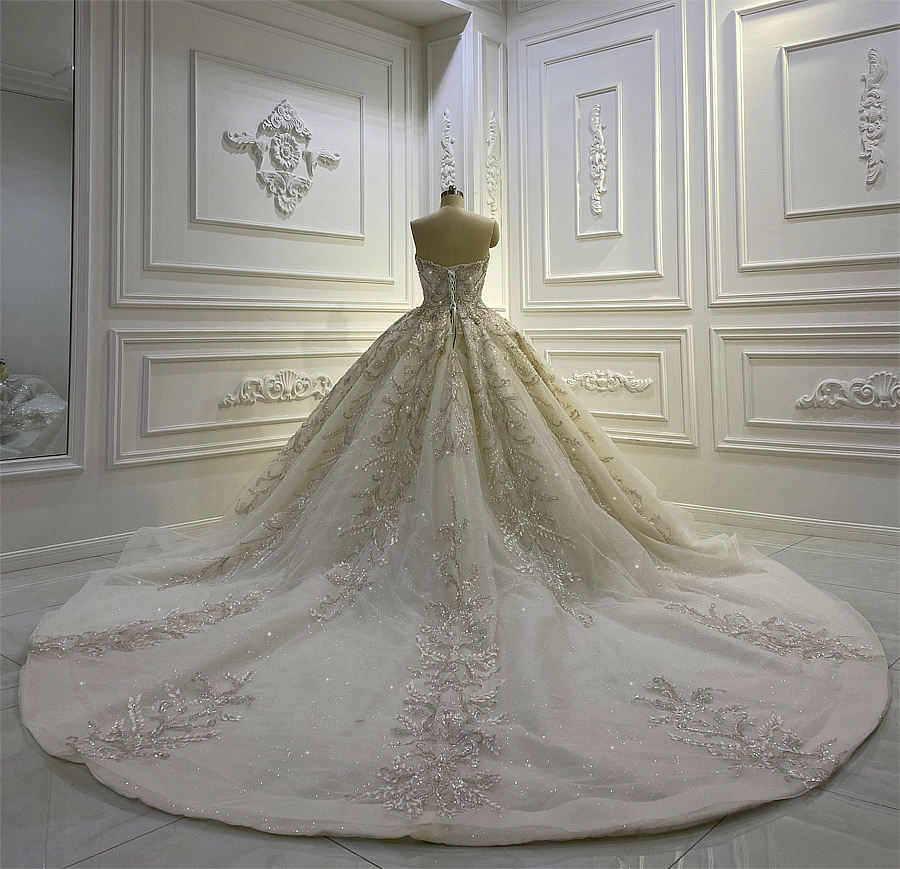 Luxury Shine Bridal Gown Off Shoulder Wedding Dresses High Quality Lace Bling Wedding Bride Gown - Image 3
