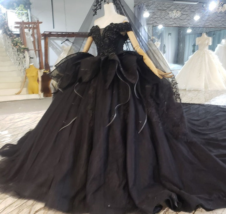 Wedding Dress Black Elegant Lace Off-the-shoulder Long Wedding Dress - Image 4