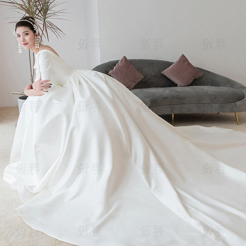 Vintage Simple Women'S Bridal Wedding Satin White Prom Dress - Image 3