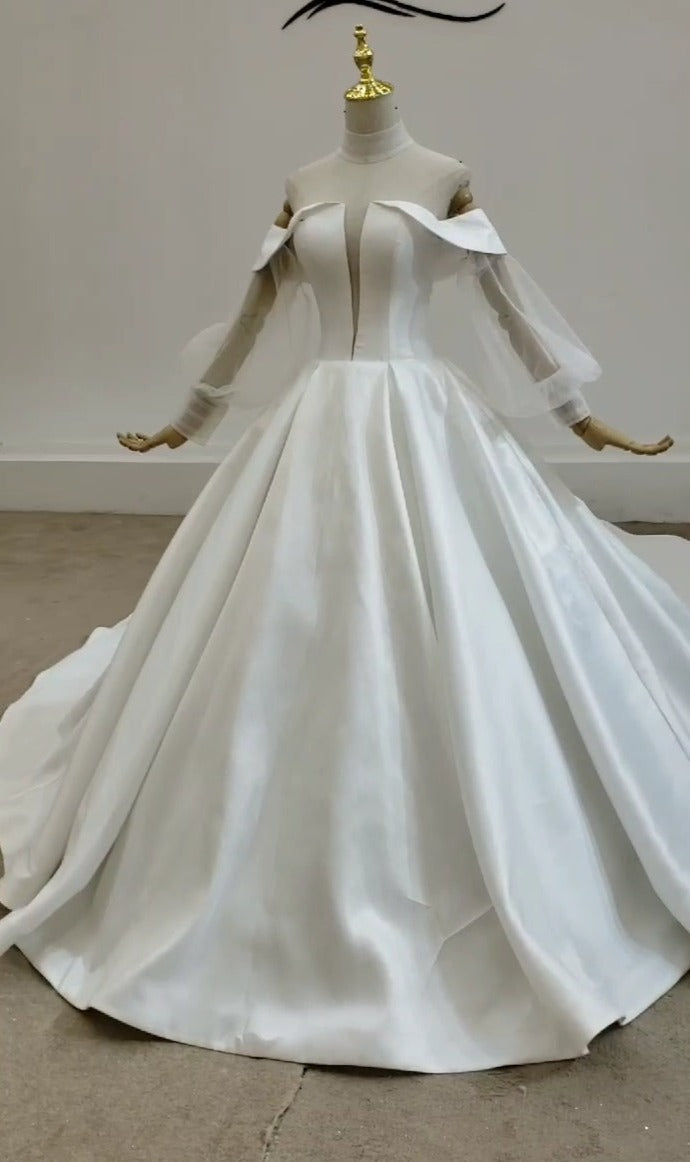 elegant Italy satin luxury high neck wedding gown bridal dress - Image 2