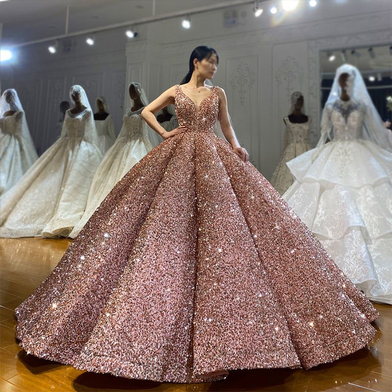 Latest Design Luxury Elegant Sequin Evening Dress Fan Bling Prom Dress
