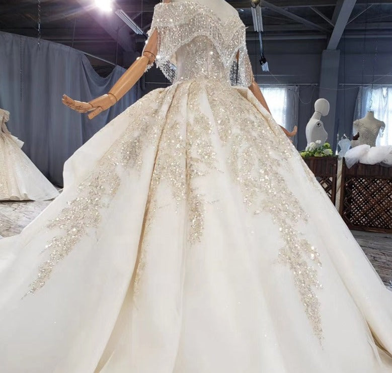 Luxury Off Shoulder Princess Crystal Wedding Dress Bridal Gown