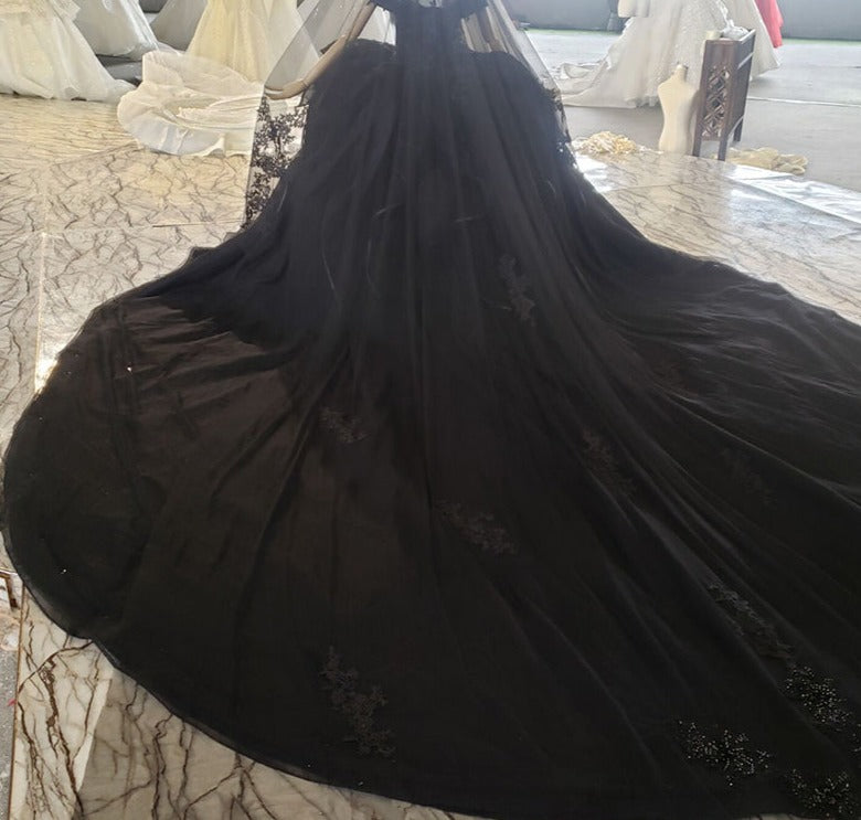 Wedding Dress Black Elegant Lace Off-the-shoulder Long Wedding Dress - Image 6