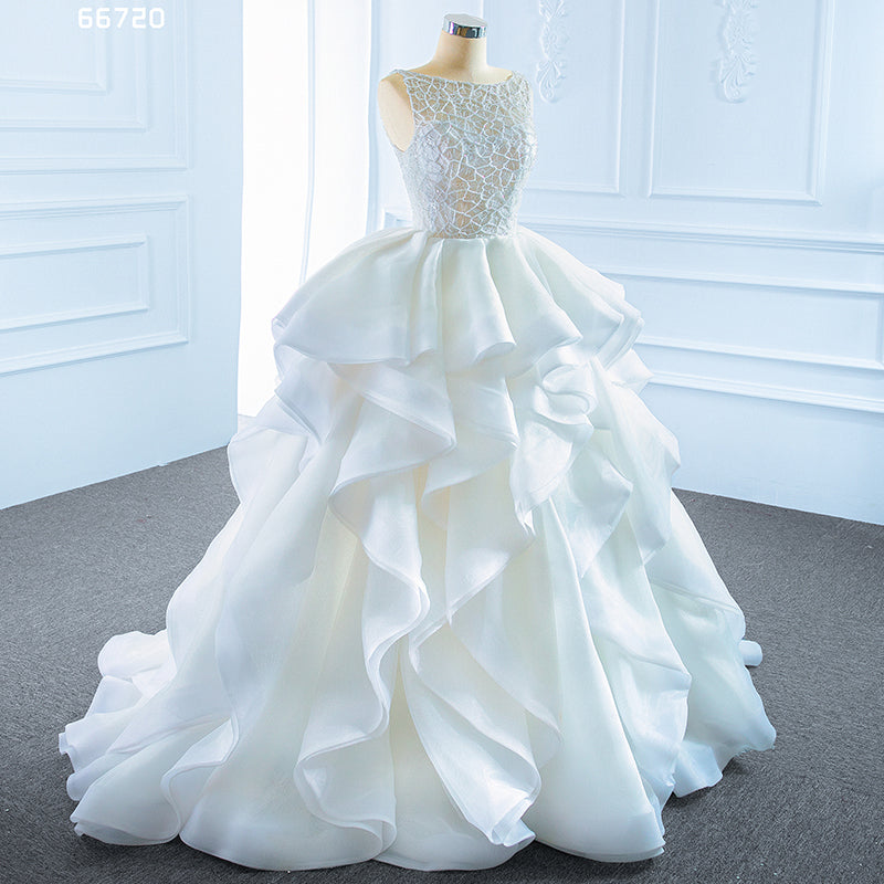 luxury wedding dresses white saree ruffled organza wedding dress - Image 6